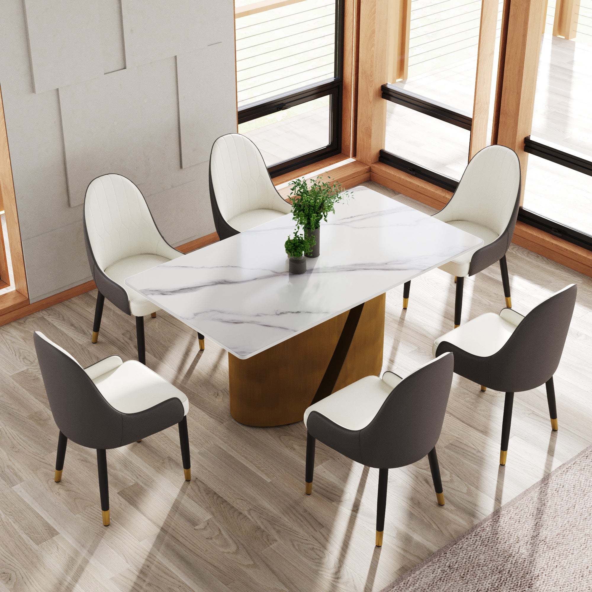 63 'Modern Artificial Stone White Panel Bronze Iron Metal Legs-Can Accommodate 6-8 People