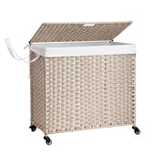 Classic Gray Laundry Hamper 160L with Lid and Wheels, PE Rattan, Powder Coated Frame, Removable Bags