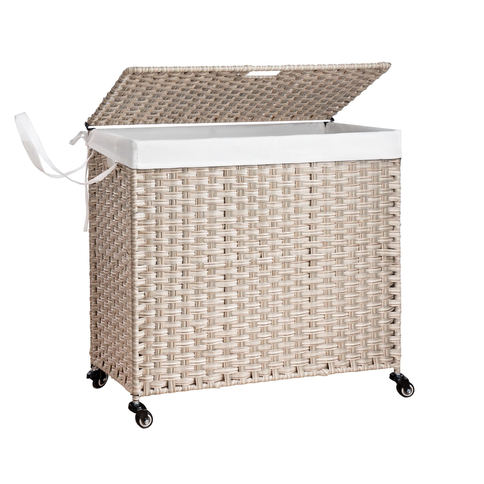Classic Gray Laundry Hamper 160L with Lid and Wheels, PE Rattan, Powder Coated Frame, Removable Bags