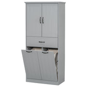 Stylish Grey Bathroom Storage Cabinet with Two Laundry Baskets, MDF Construction, 29.90 x 15.70 x 65.80 inches