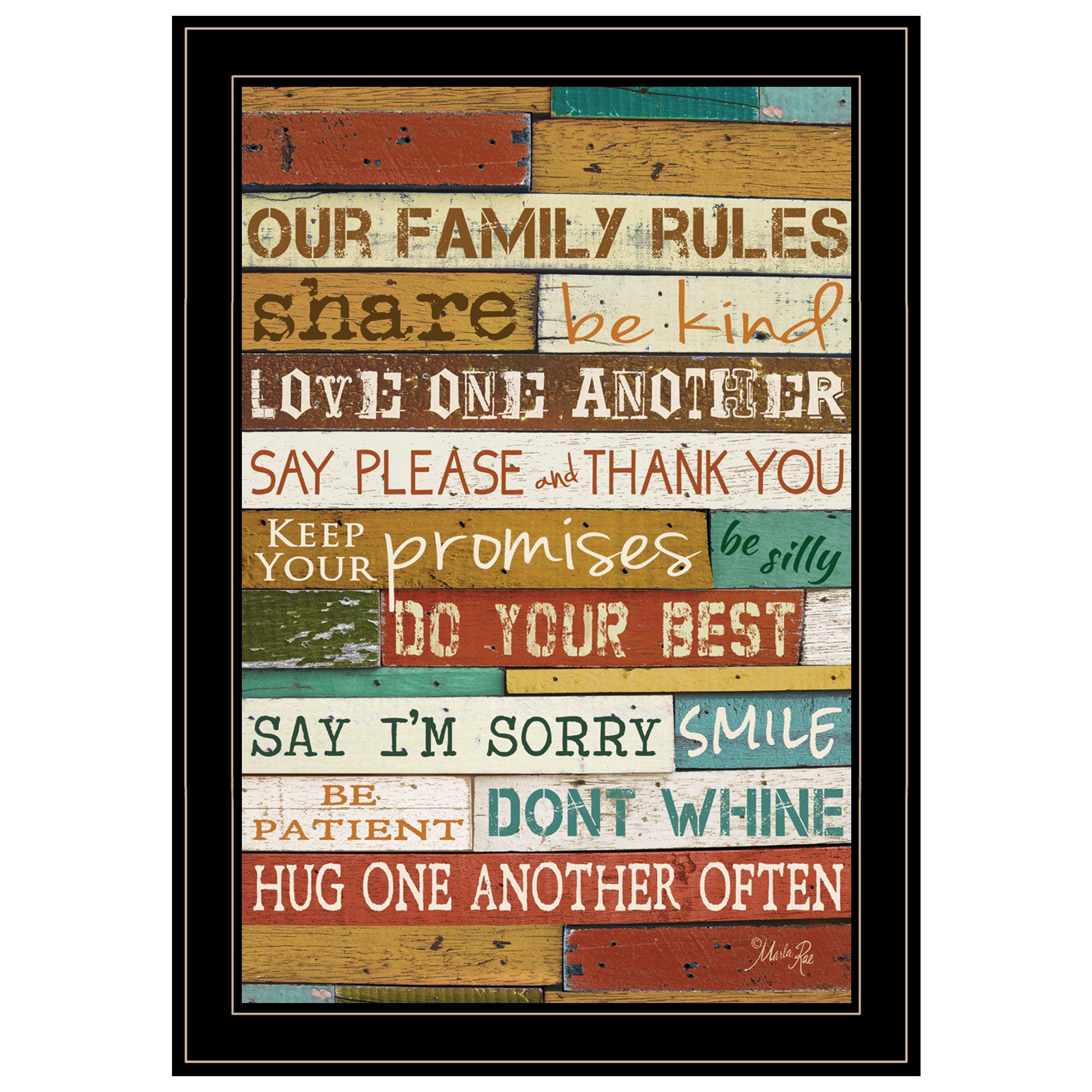 'Our Family Rules' by Marla Rae, Ready to Hang Framed Print, Black Frame