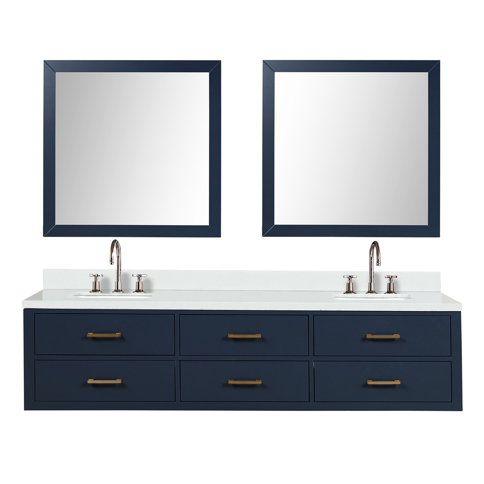 Castor 80 in W x 22 in D Blue Double Bath Vanity, Cultured Marble Top, Faucet Set, and 36 in Mirrors