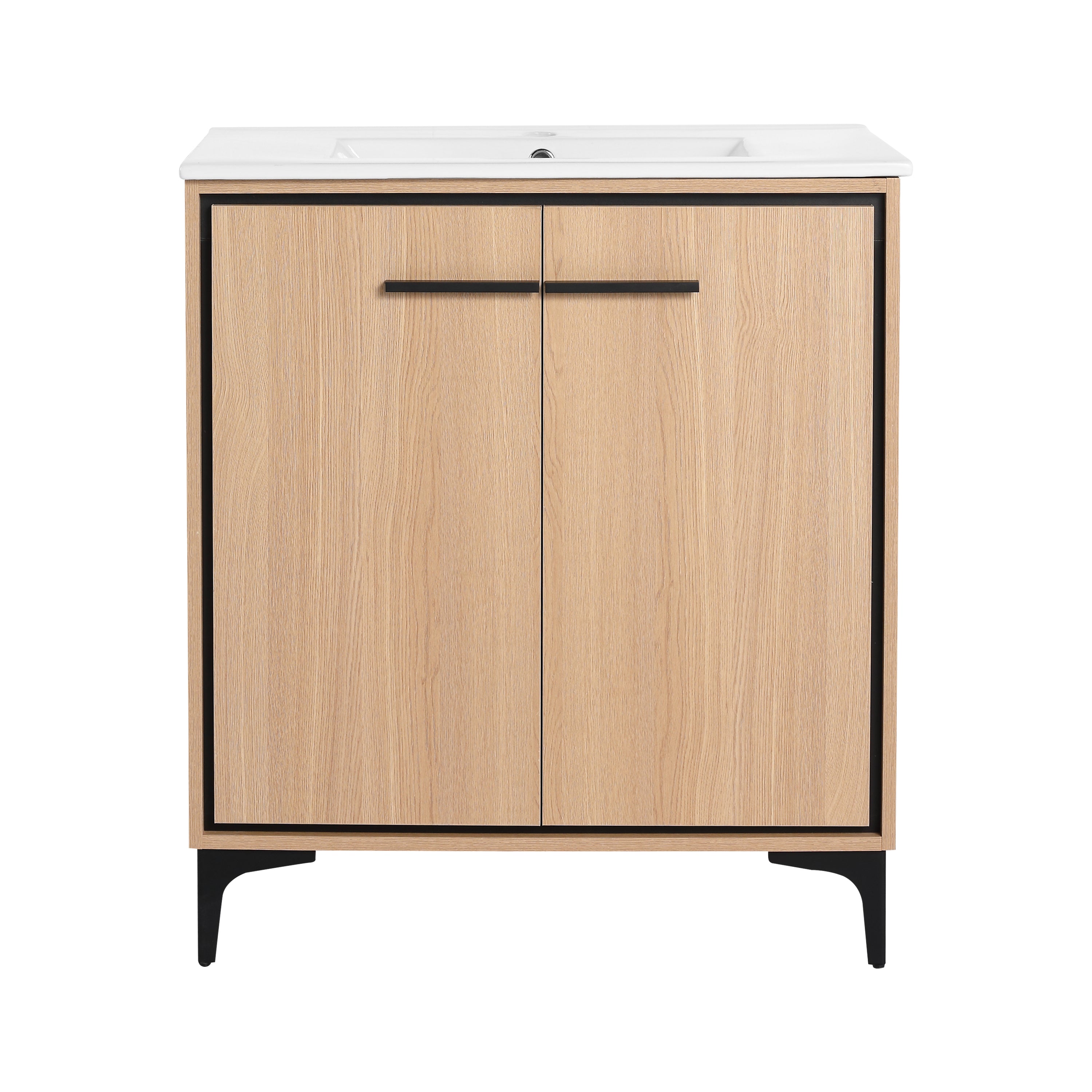 Oak 30 Inch Bathroom Vanity Base with Basin and Storage Cabinet, Plywood