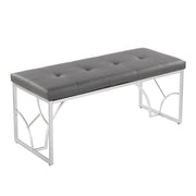 Constellation Contemporary Bench in Silver Metal and Grey Faux Leather by LumiSource