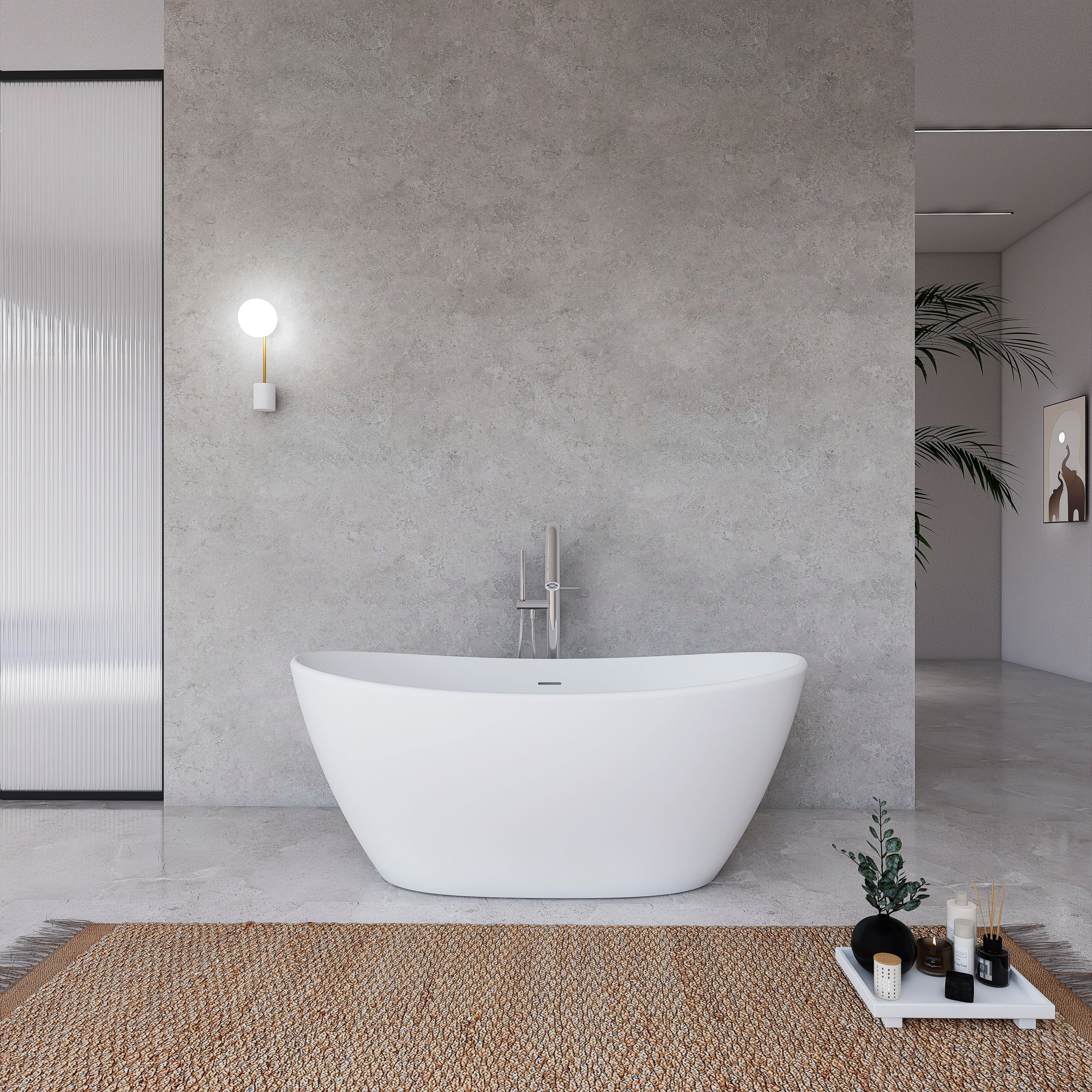 61 inch freestanding solid surface soaking bathtub for bathroom