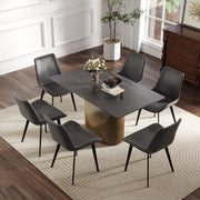 55.12'Modern Artificial Stone Black Panel Bronze Iron Metal Legs-Can Accommodate 6 People