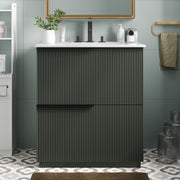30' Bathroom Vanity with Ceramic Sink and Full-Extension Drawers, Soft Close Undermount Drawer Slides,  Fluted Design, Green