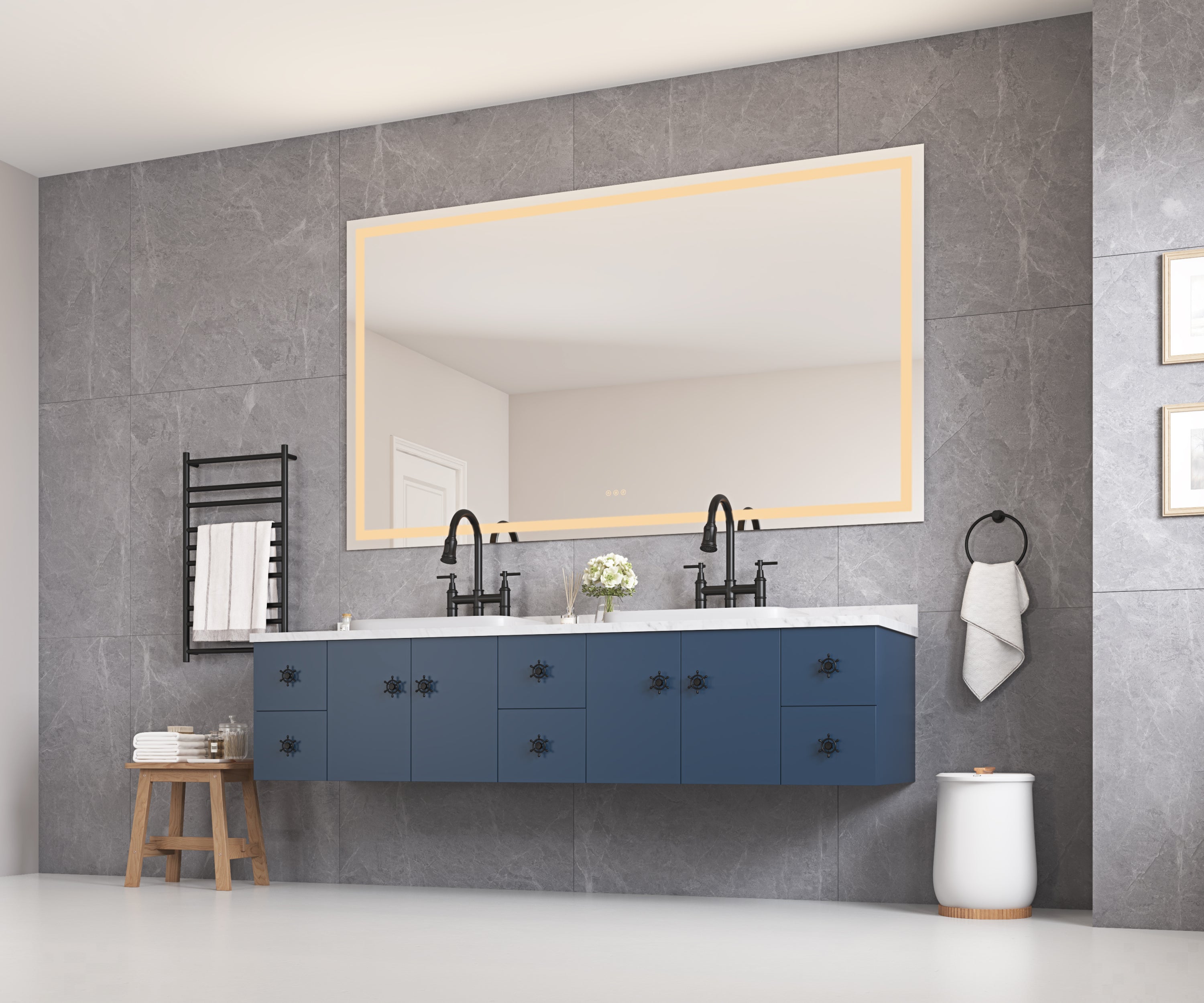 72 x 36 Inch LED Bathroom Mirror with Front and Backlight, Wall Mounted Vanity Mirror, Anti-Fog, Memory, 3 Colors, Stepless Dimmable