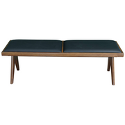 Keira Mid Century Modern Black Vegan Leather Bench with Solid Wood Frame 16.1'H x 51.2'W x 14.2'D