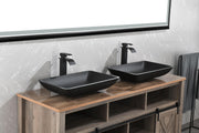 14.38' L -22.25' W -4-3/8 in. H Matte Shell  Glass Rectangular Vessel Bathroom Sink in Black with  Faucet and Pop-Up Drain in Matte Black