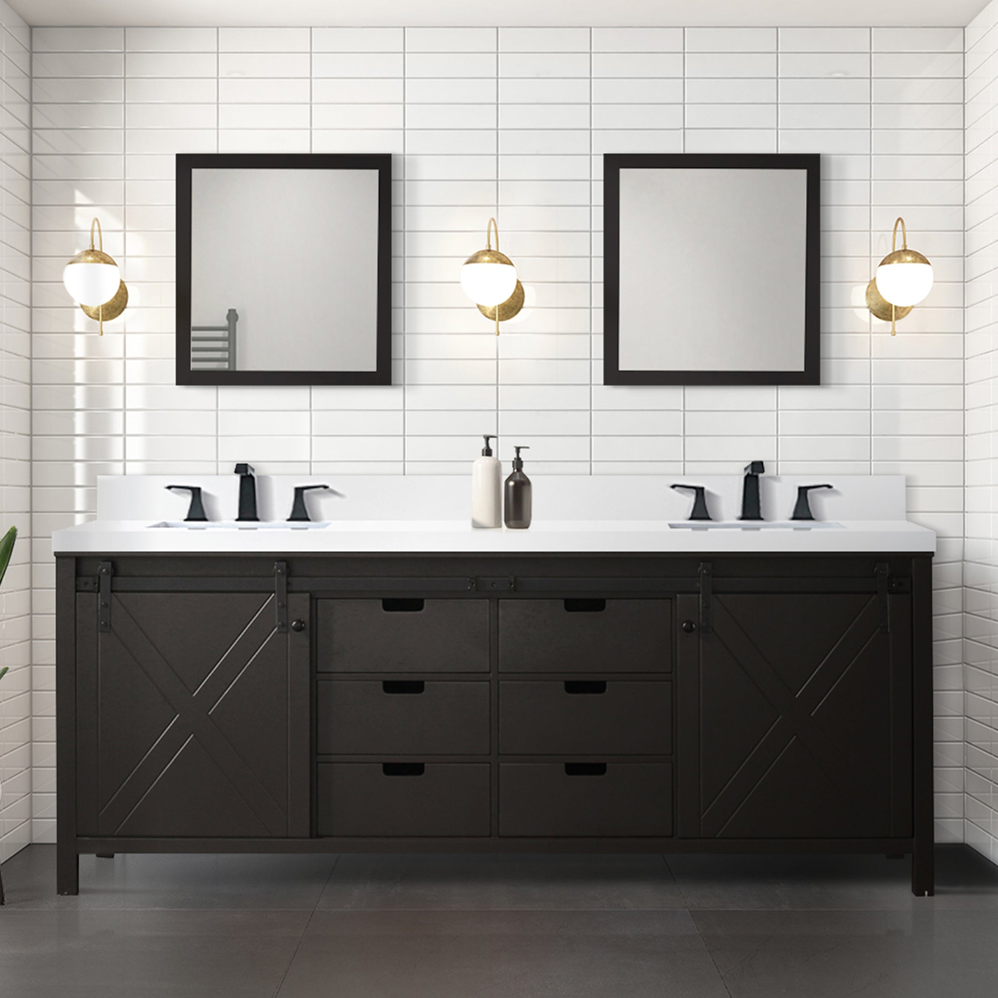 Brown Double Bath Vanity 84 in. W x 22 in. D