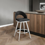 Charlotte 26' Swivel Counter Stool in Brushed Stainless Steel and Black Faux Leather