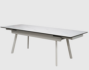 Extendable White Sintered Stone Dining Table - Stainless Steel Legs, Italian Minimalist