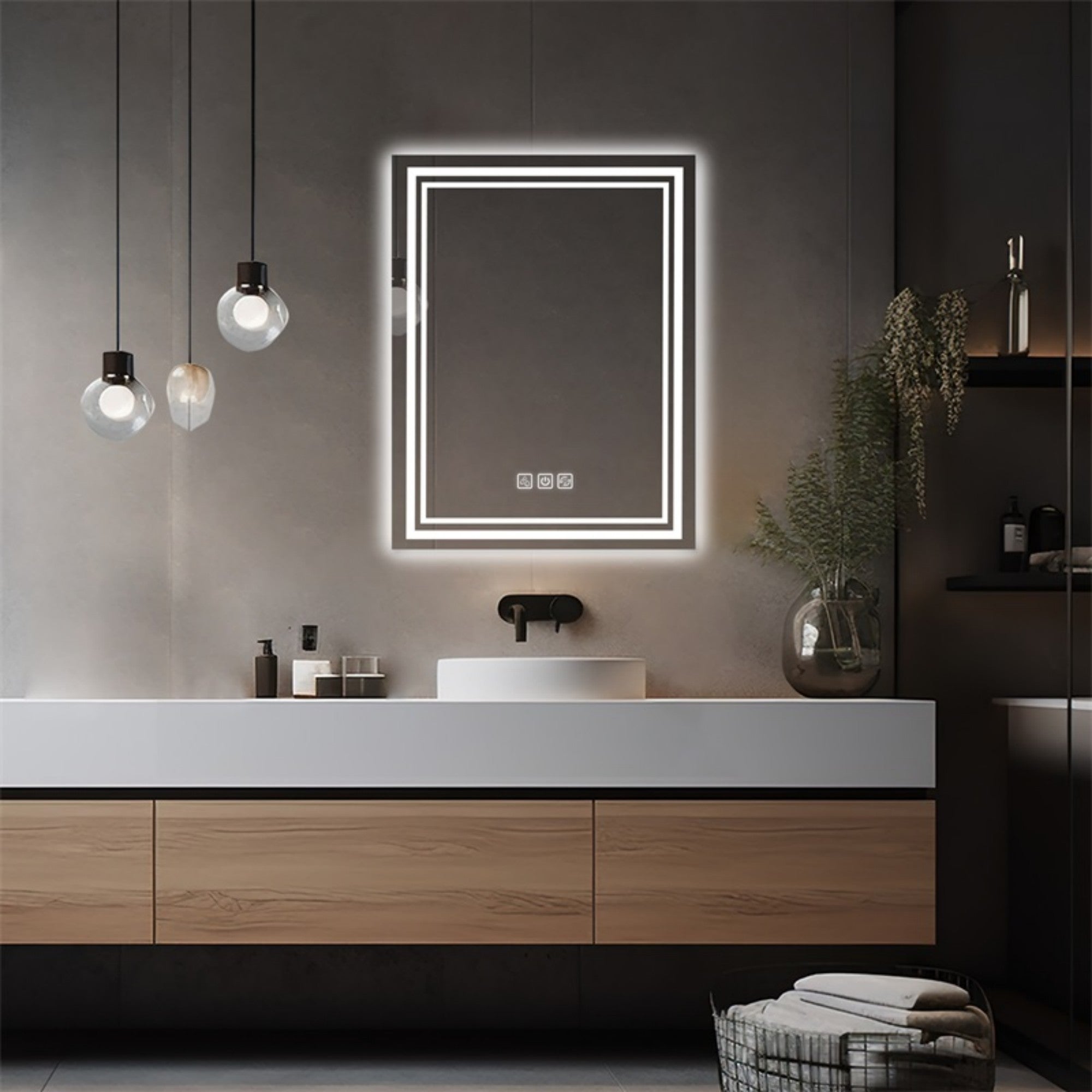 LED Bathroom Mirror 36' x 28' Front and Backlight, 5 Mins Defog, 5MM Full HD Reflected Wall Mounted Vanity Mirror, 3 Colors Stepless Dimmable, CRI90+, Memory Function (Plug-in/Hardwire)