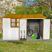 Metal garden sheds 10ftx8ft outdoor storage sheds white+yellow with window