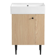 Modern Wood Bathroom Vanity with Ceramic Sink, Right Side Storage, Gold Legs, 21.6' W x 12.2' D x 33.9' H