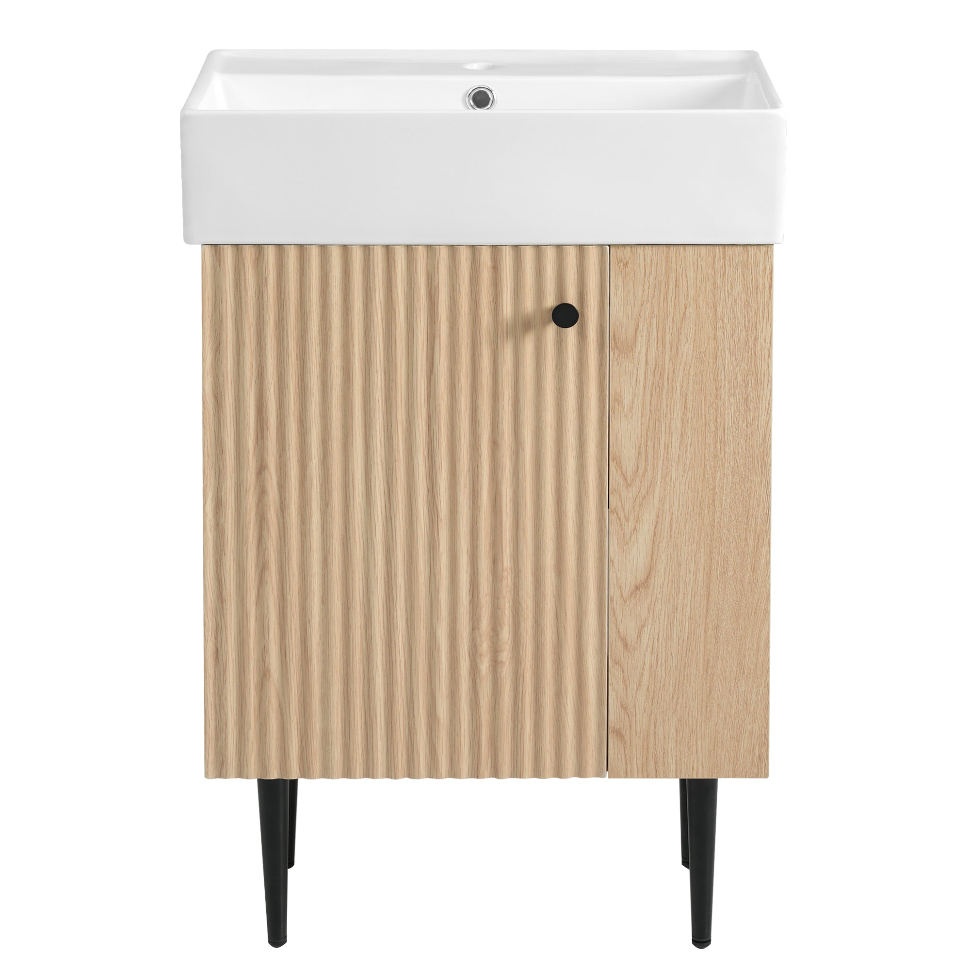 Modern Wood Bathroom Vanity with Ceramic Sink, Right Side Storage, Gold Legs, 21.6' W x 12.2' D x 33.9' H