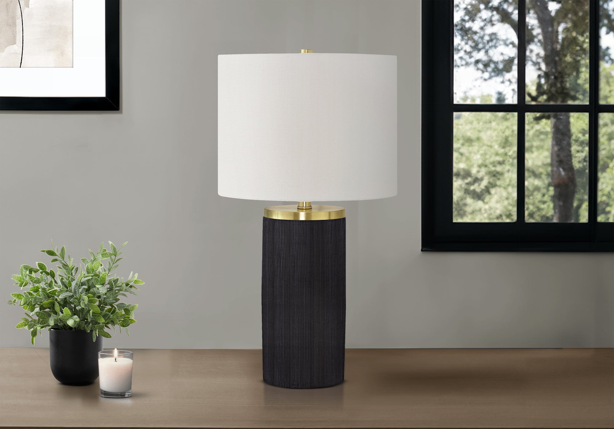 Lighting, 24'h, Table Lamp, Black Concrete, Ivory / Cream Shade, Modern