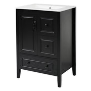 Retro Style 24 inch Bathroom Vanity with Sink, Soft-Closing Cabinet and Drawers, MDF with Painted Finish and Ceramic Sink, Black