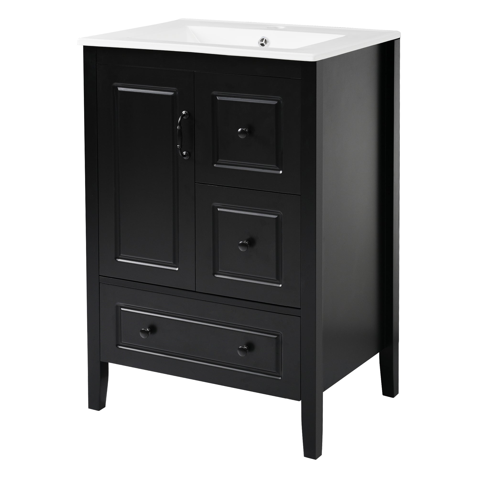 Retro Style 24 inch Bathroom Vanity with Sink, Soft-Closing Cabinet and Drawers, MDF with Painted Finish and Ceramic Sink, Black
