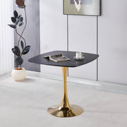 Square Dining Table 31.5 Inch, Mid-Century Modern Kitchen Table for 2-4 Person, Black and Golden Tulip Pedestal Base with MDF Tabletop for Small Space, Apartment, Breakfast Nook