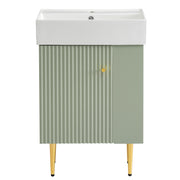 Modern Green Bathroom Vanity with Ceramic Sink and Right Side Storage, MDF Cabinet with Gold Legs, 21.6' W x 12.2' D x 33.9' H
