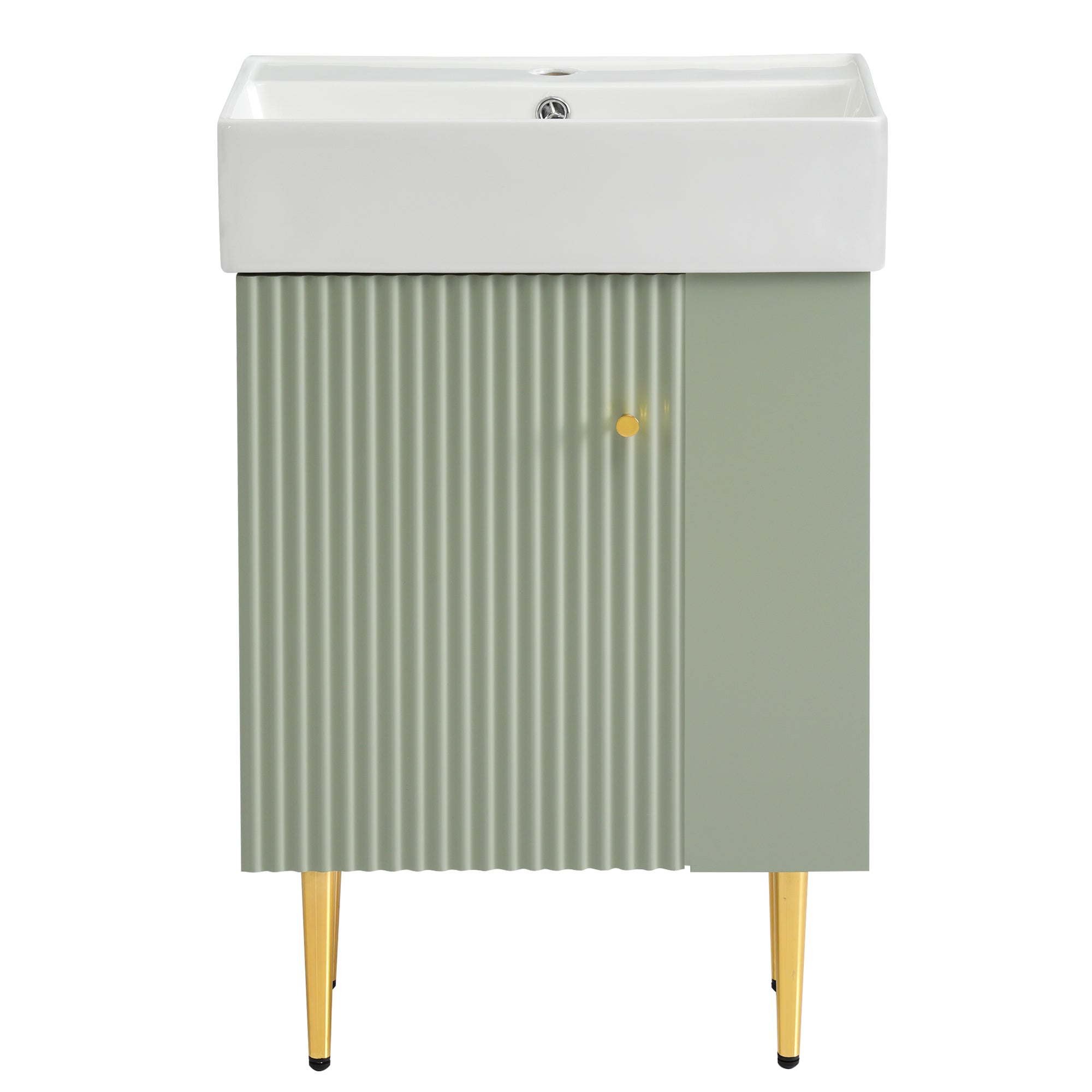 Modern Green Bathroom Vanity with Ceramic Sink and Right Side Storage, MDF Cabinet with Gold Legs, 21.6' W x 12.2' D x 33.9' H