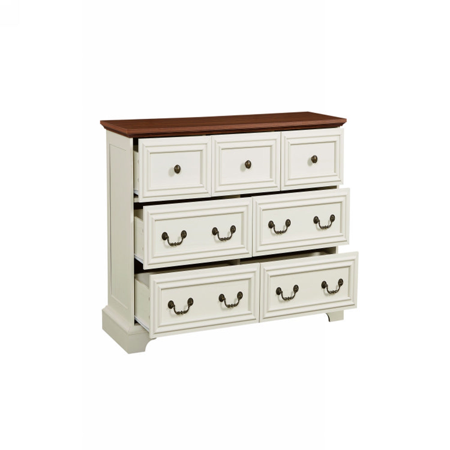 Farmhouse 7 Drawers Dresser, Rustic Chest with Natural Texture, Antique White Engineered Wood