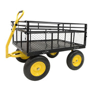 Heavy Duty Steel Garden Cart with Removable Mesh Sides and 16-inch Tires, 1400 lbs Capacity, Utility Metal Wagon
