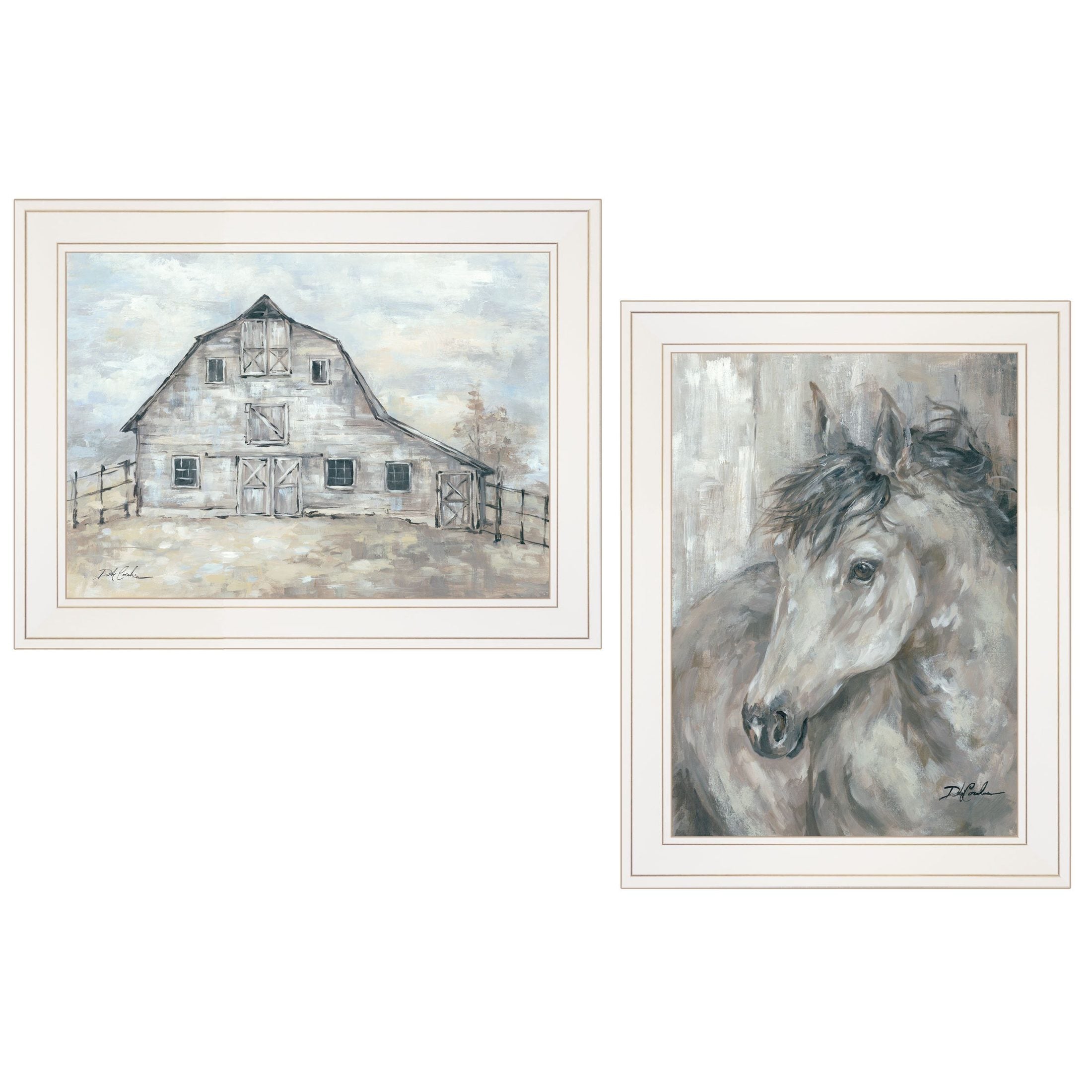 'True Spirit (Horses)' 2-Piece Vignette by Debi Coules, White Frame
