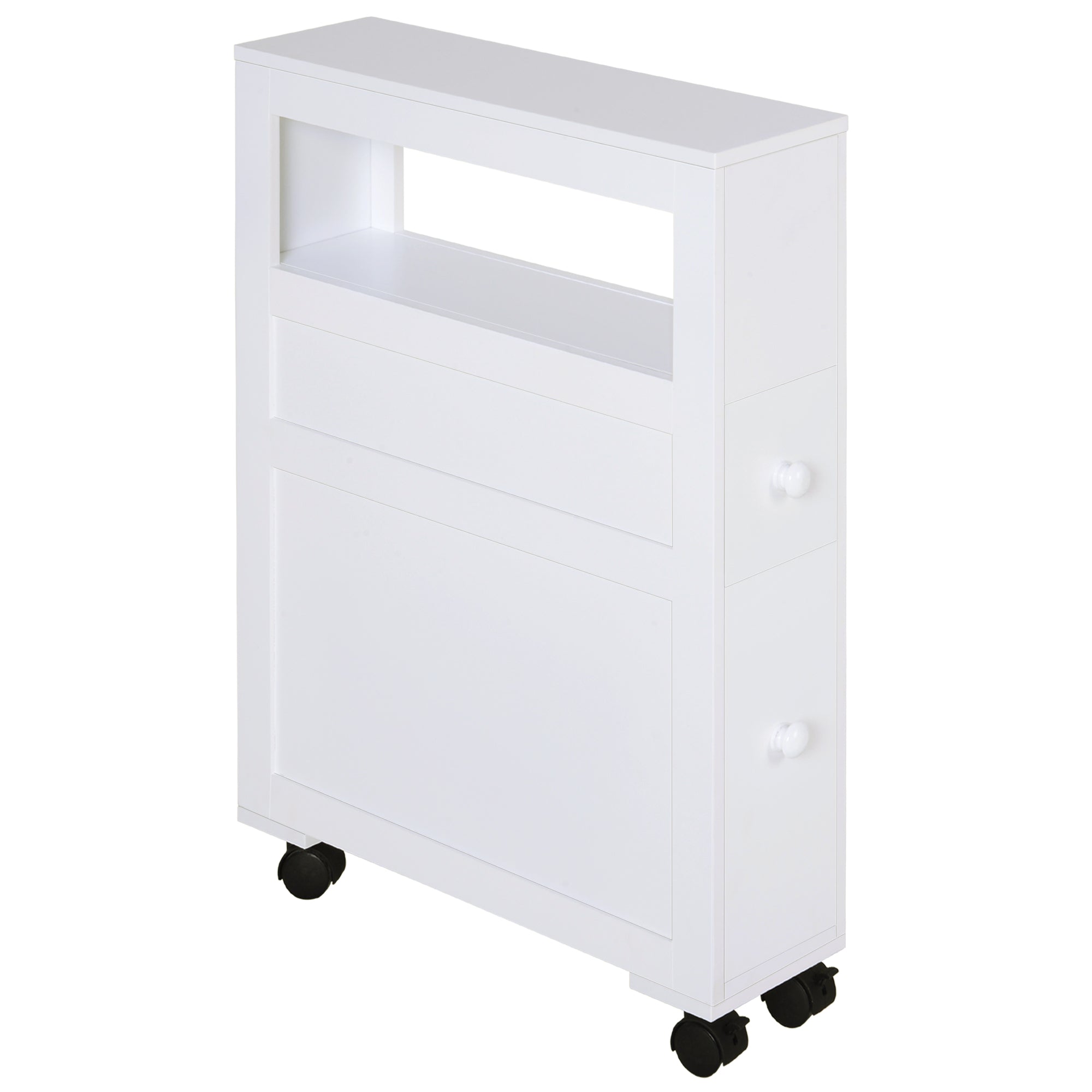 HOMCOM 6.25' x 20.5' x 28.25' Wood Rolling Narrow Bathroom Side Storage Cabinet - White