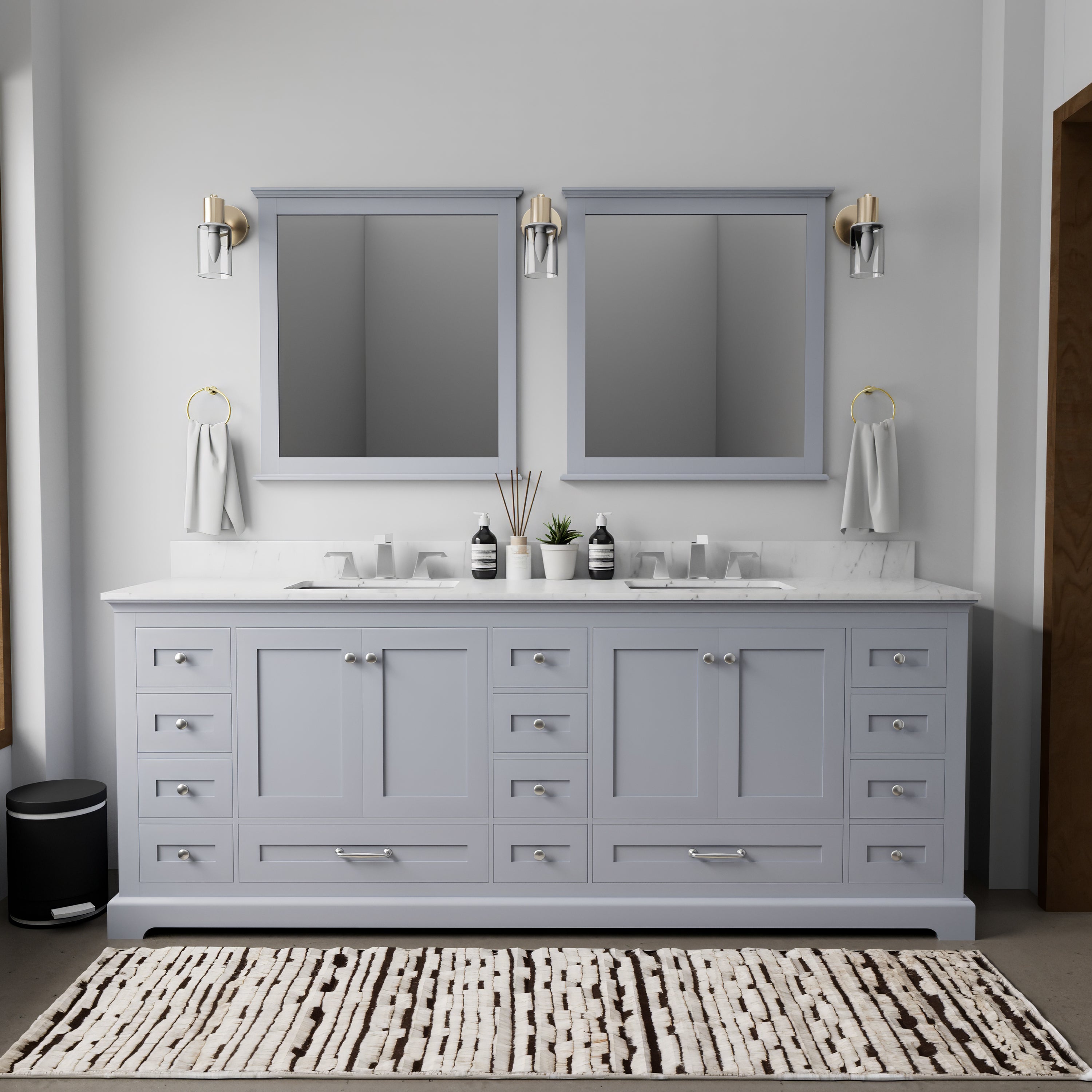 Dark Grey Double Bath Vanity 84 in. W x 22 in. D, with Carrara Marble Top