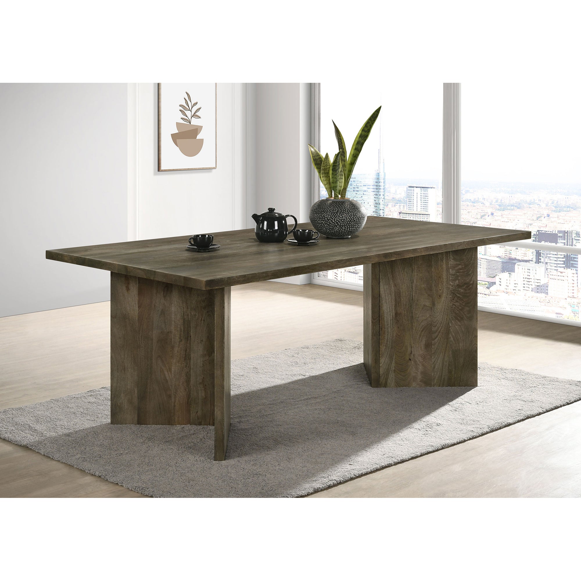 Roman Mango Brown Rectangular Double V-Leg Dining Table