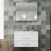 32-Inch White Gloss Wall-Mounted Bathroom Vanity with Double Drawers, Soft-Close System,Ceramic Sink, Create a Modern and Minimalist Bathroom Space!