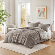 2 PCS Twin/Twin XL Solid Faux Fur Comforter Mini Set Gray