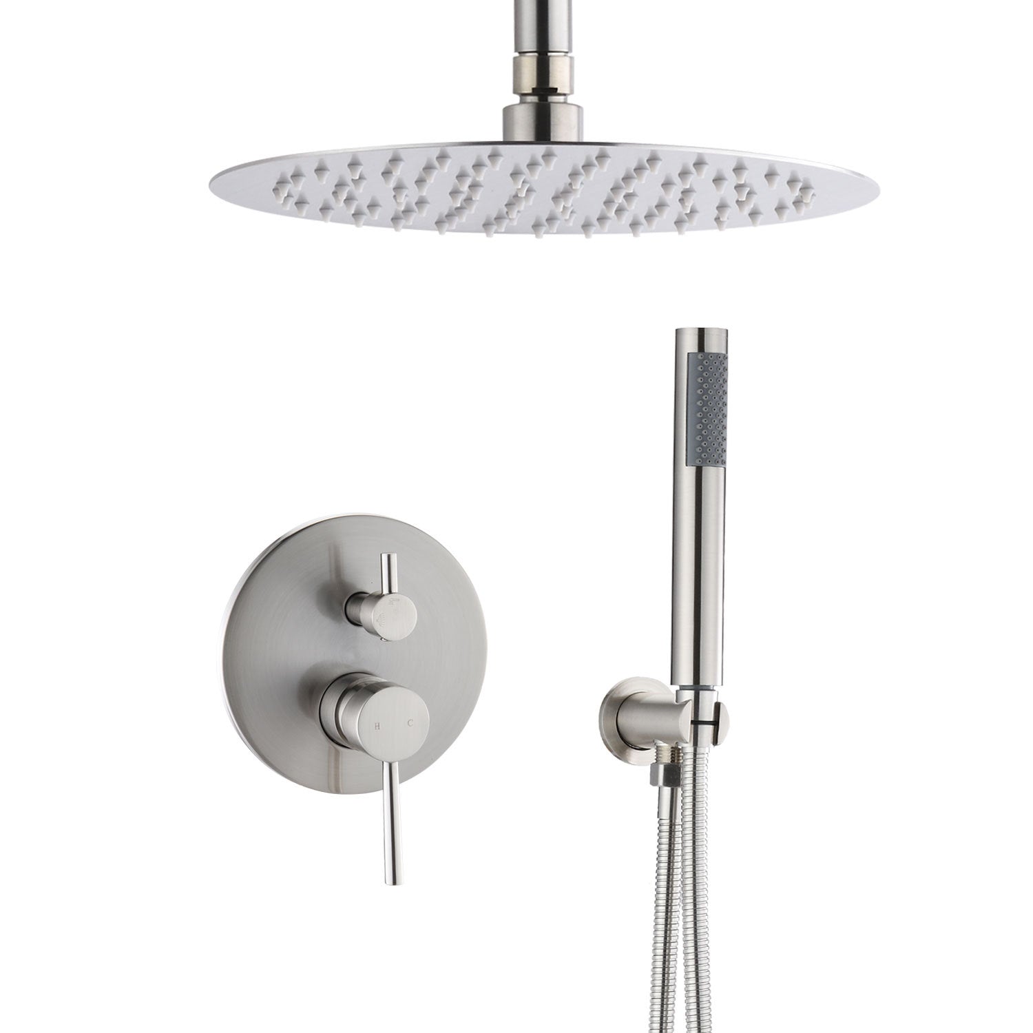 Dome shower system Shower head combination set wall mounted with 10 inch shower head and hand held shower head, brushed nickel finish