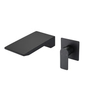 Modern Matte Black Wall Mount Bathroom Sink Faucet with Waterfall Spout and Brass Rough-in Valve