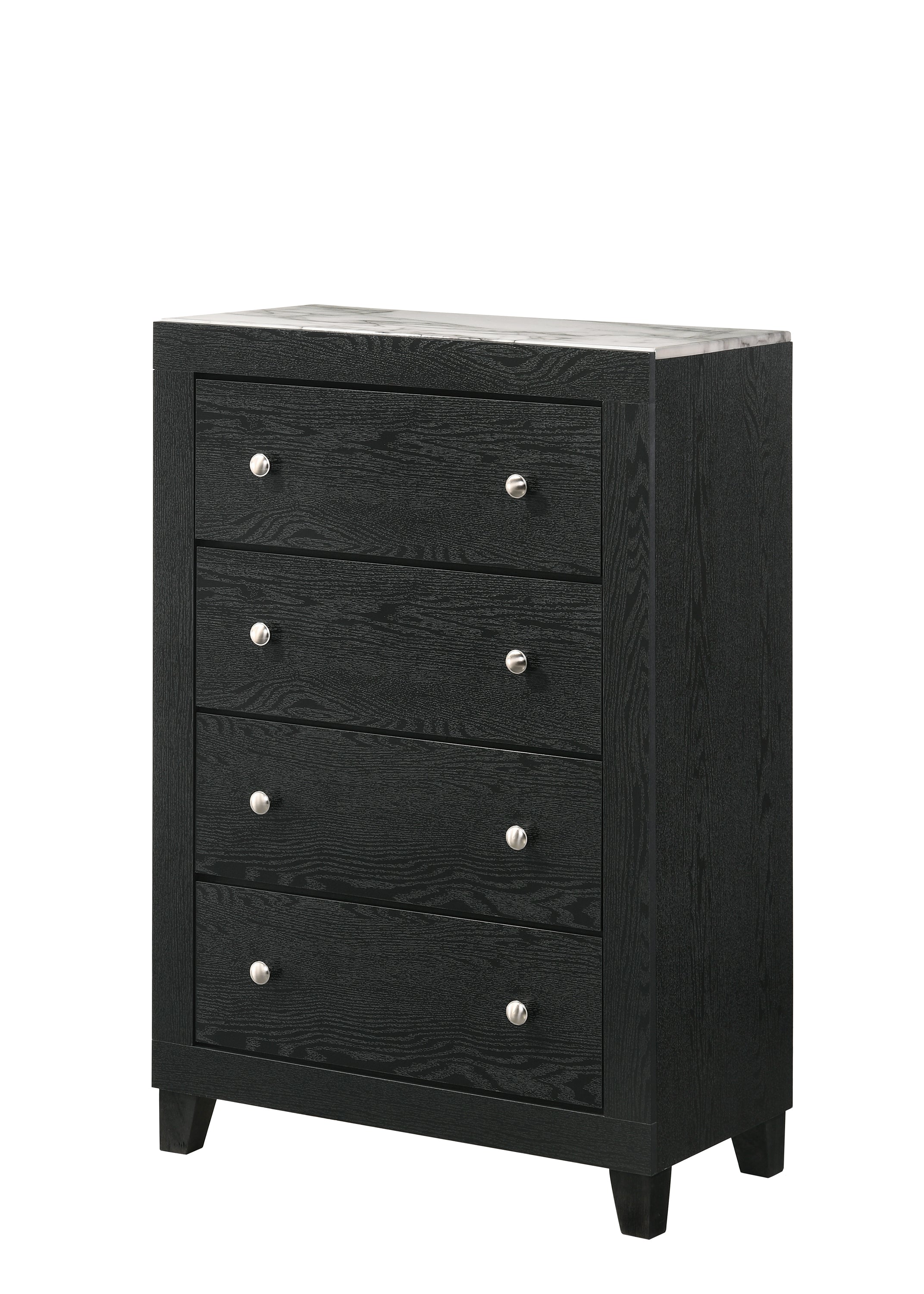 1pc Contemporary Modern White Faux Marble Top 4 Drawers Tall Chest Black Finish Bedroom Furniture