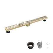 28 Inch Linear Shower Drain with Removable Quadrato Pattern Grate Cover, 304 Stainless Steel Shower Floor Drain with Hair Strainer and Leveling Feet