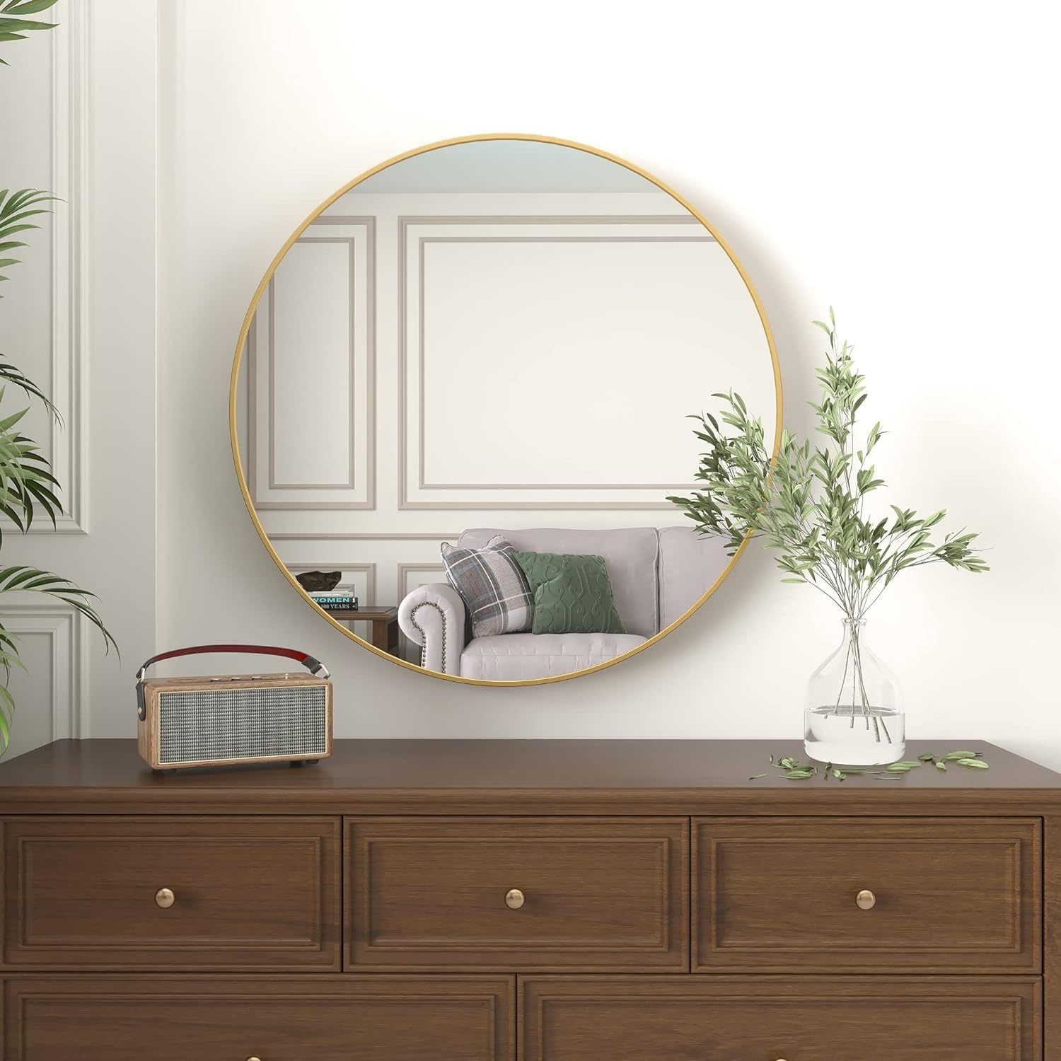32 Inch Gold Metal Framed Round Bathrrom Mirror for Wall.(W2203134043)
