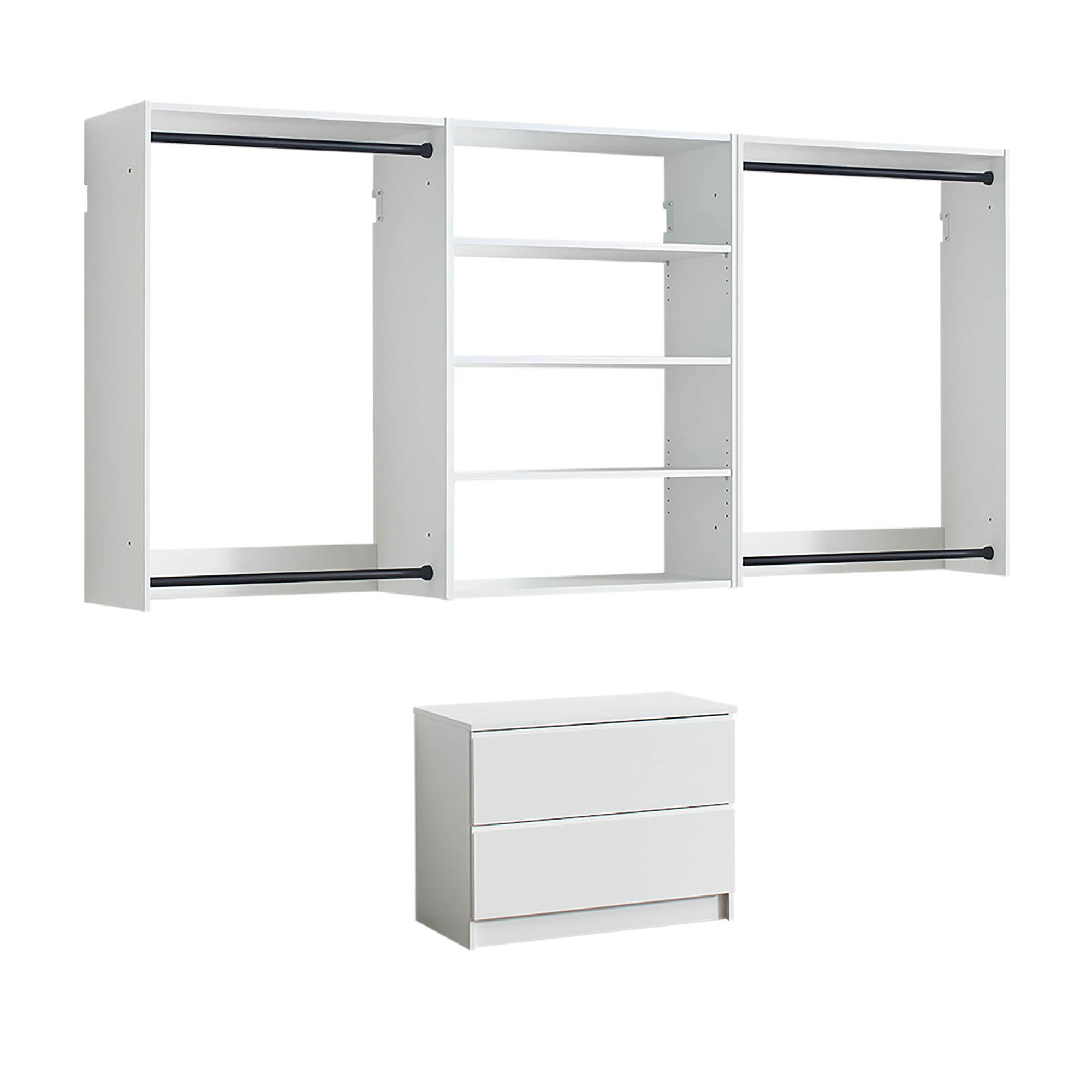 Devi White Wall Mounted Wood Closet System with Modular Versatility and Warm Oak Finish