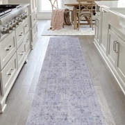 MAVAL Blue Washable Rug 2'6'' x 10' Runner Rug (Blue+Cream, 2'6'' x 10')