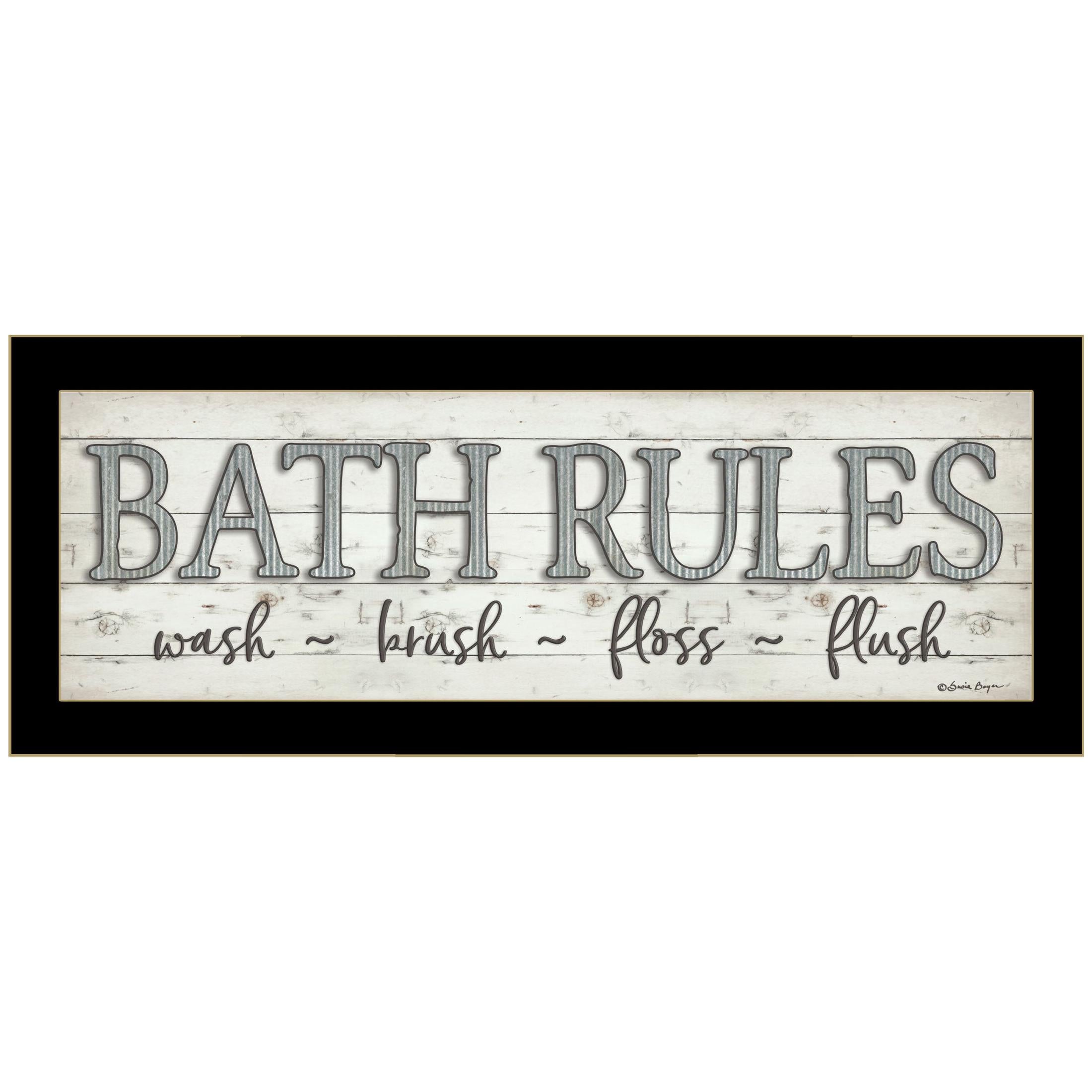 'Bath Rules' By Susie Boyer, Ready to Hang Framed Print, Black Frame
