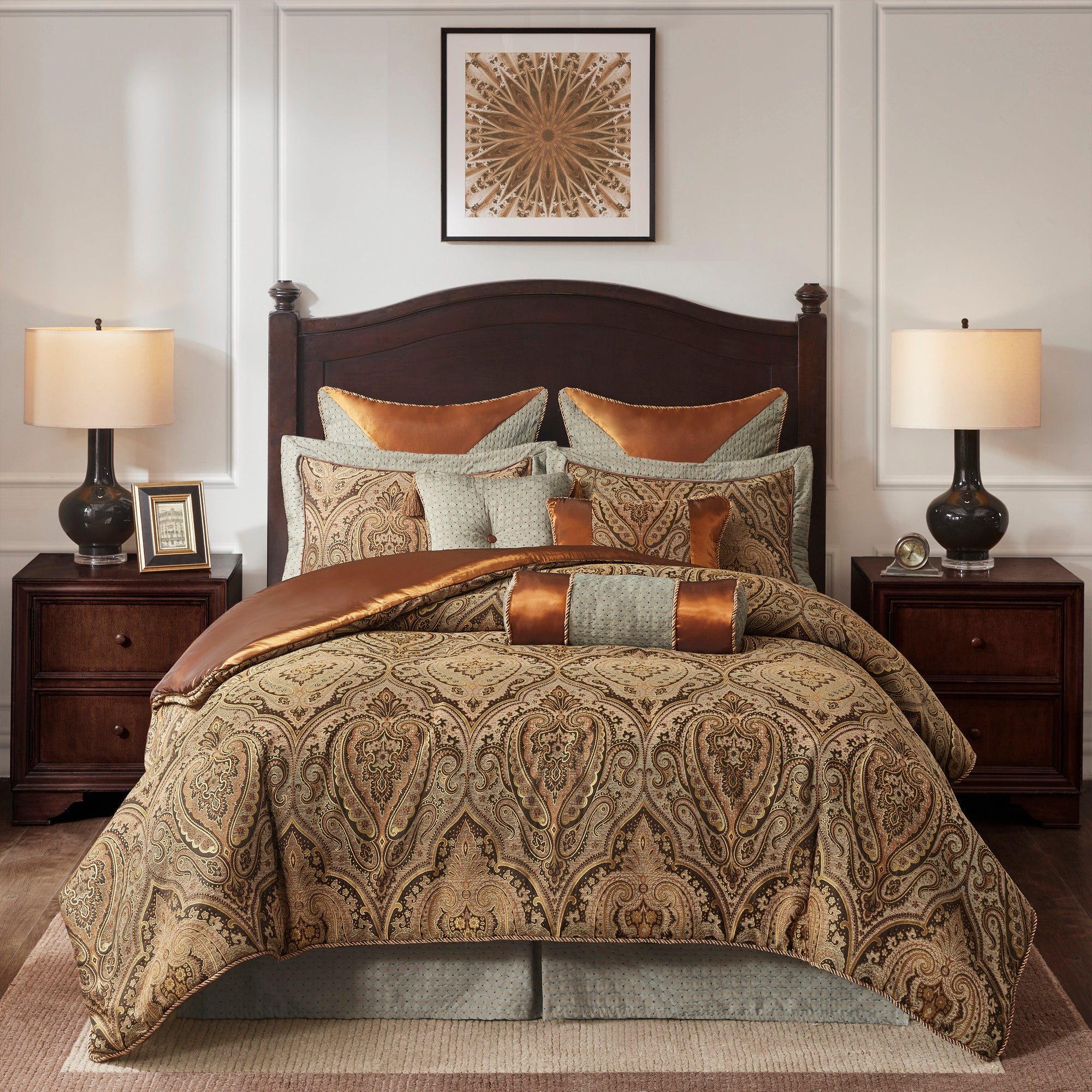 9 Piece Jacquard Comforter Set Brown Queen