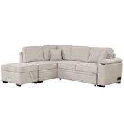 2 in 1 Sleeper Sofa Bed with Storage Ottoman, Beige Linen Upholstery, 84.75' L Shape Couch for Small Spaces