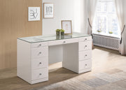 1pc Glam Makeup Vanity Table Glass Top 9 Drawers Knobs White Wooden Bedroom Furniture