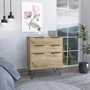 Light Dresser 35'H, Three Drawers, Superior Top, Hairpin Legs, Light Oak