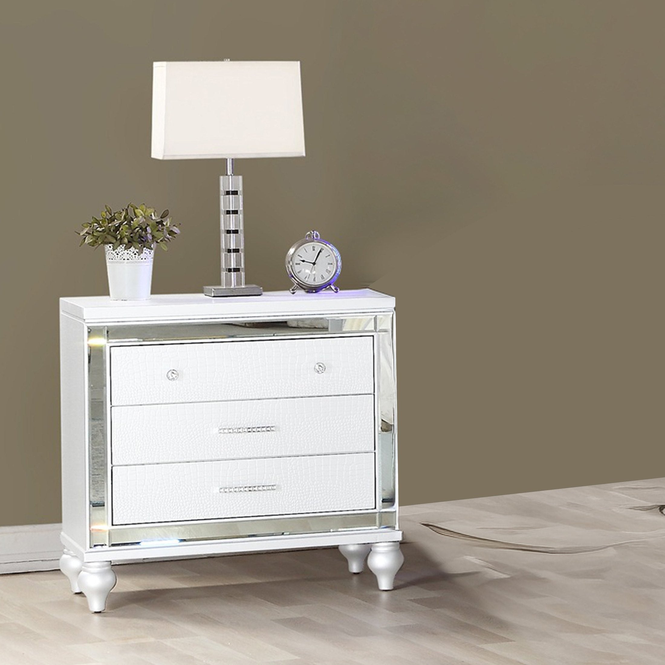 Sterling Modern style Mirror Framed Nightstand Made with Wood in White(Includes 1 Nightstand) same asG150108475 (NJ inventory)