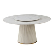 Modern Sintered Stone Dining Table with Round Turntable, Wood and Metal Pedestal, 8 Chairs, 59'