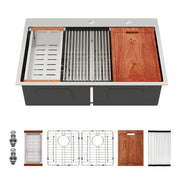 Topmount Drop-In Kitchen Sink 33'x22'x10' Double Bowl Brushed Nickel Stainless Steel